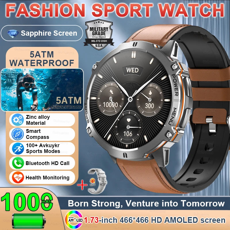 New TANK X3 1000mAh Large Battery Durable Adult Smart Watch GPS Compass Altimeter 5ATM Waterproof BT Call Sports Smartwatch Men
