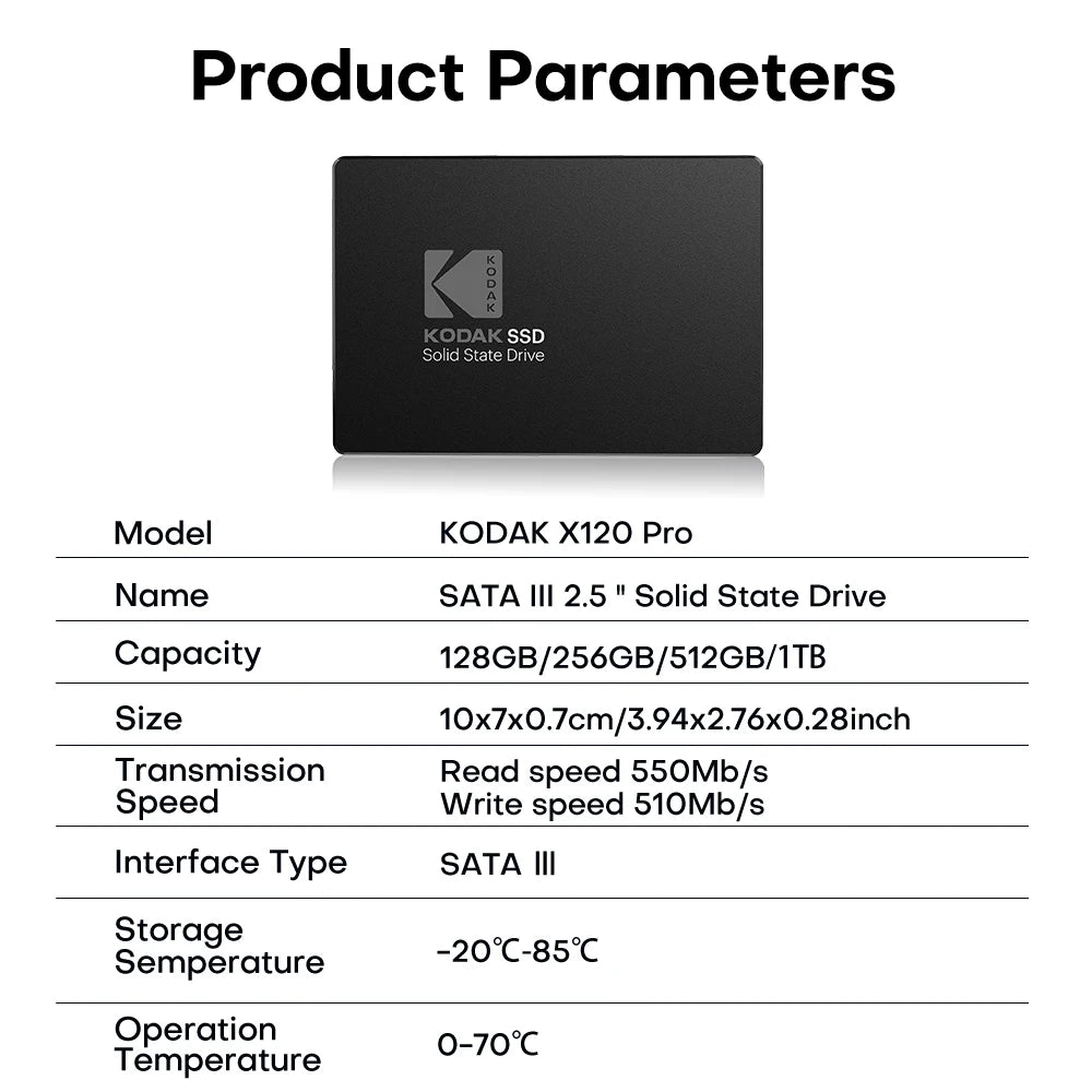 KODAK SSD 512GB 1TB for Laptop Desktop Solid State Drive Sata3 2.5 Inch 128GB 256GB High Speed Hard Disk for Desktop