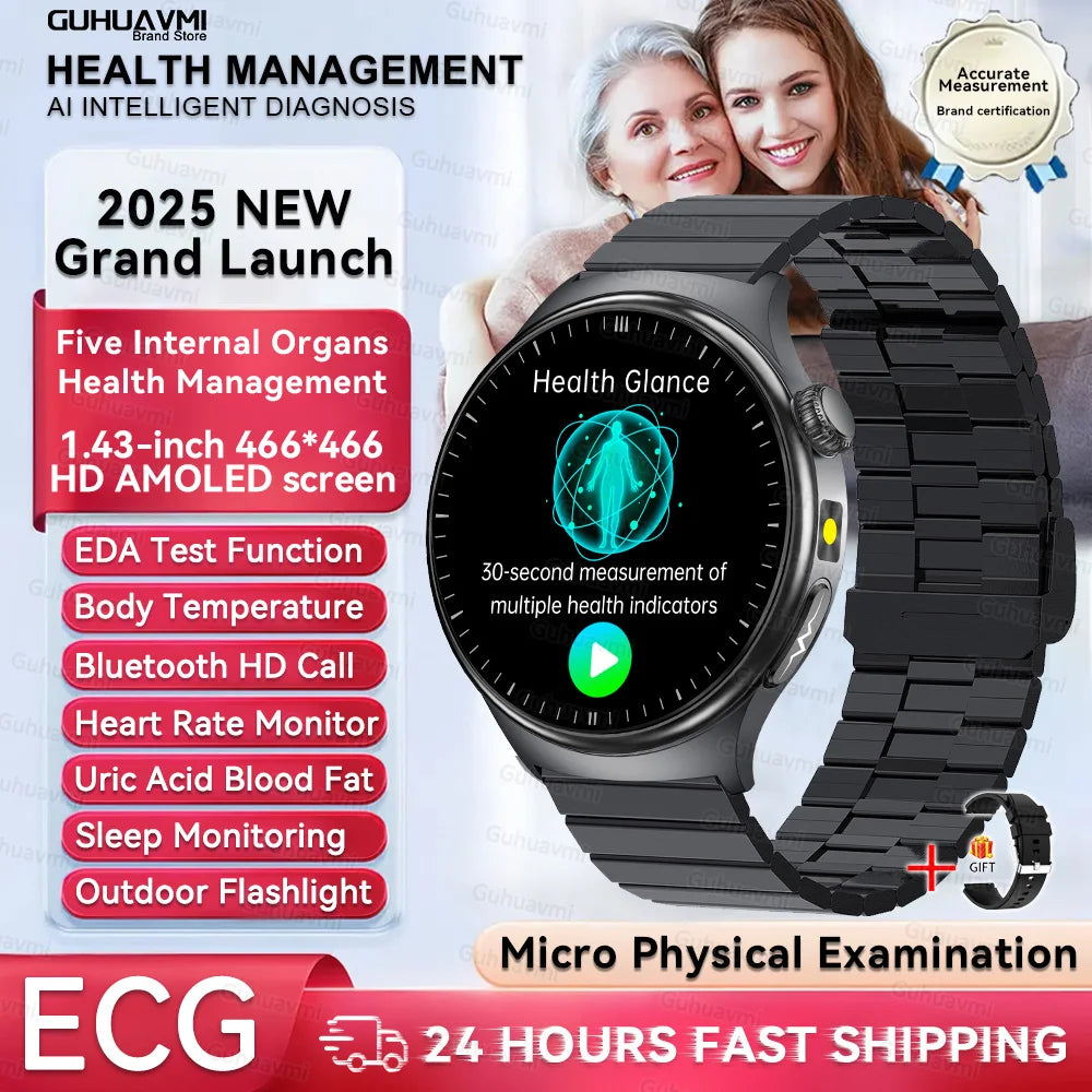 New Upgraded Health Monitoring Uric Acid Blood Pressure Blood Oxygen Heart Health Check Smart Watch ECG smart watches Man 2025