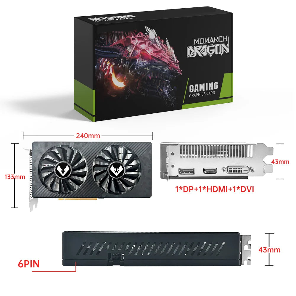 MOUGOL AMD Radeon RX590 GME 8G Graphics Card GDDR5 Video Memory 2304 CUDA PCIE3.0x16 HDMI DP Video Card for Gaming Computers