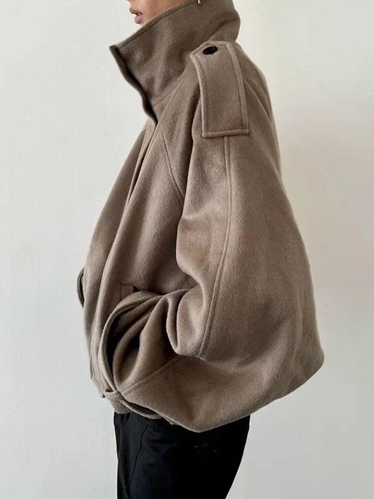 Loose Stand Collar Women's Woolen Coats