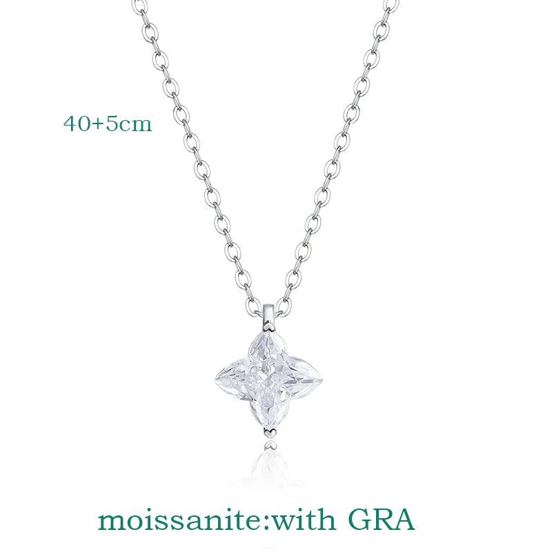 Classic Four Claws Moissanite Necklace - Certified, D-Color, VVS1, Sterling Silver 925 Chain