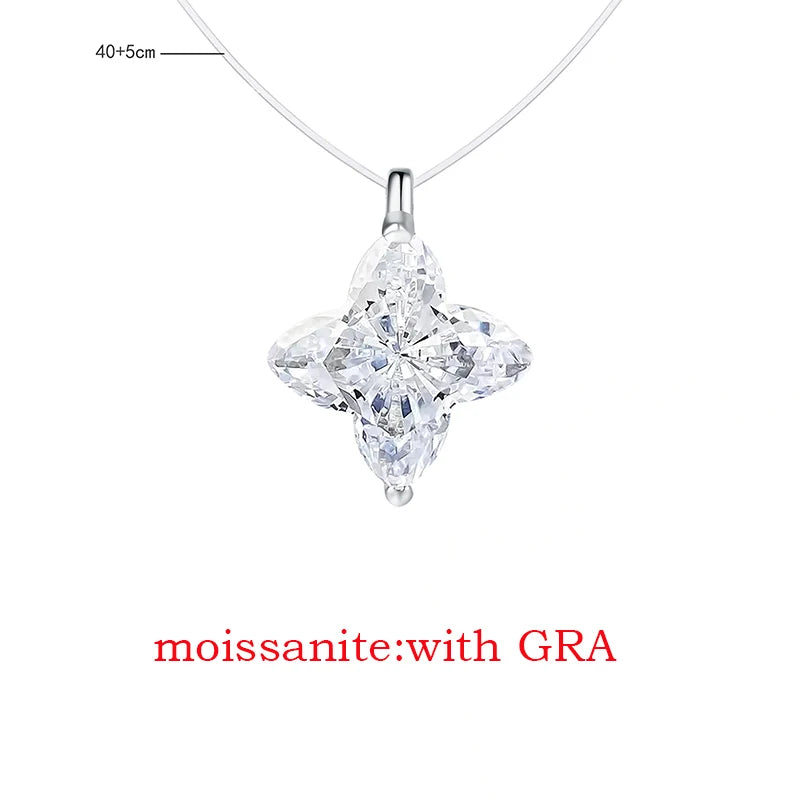 Classic Four Claws Moissanite Necklace - Certified, D-Color, VVS1, Sterling Silver 925 Chain