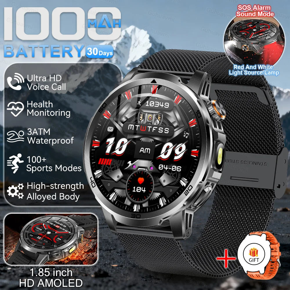 New Outdoor 1000mAh Large Battery Smart Watches Man Military 5ATM Waterproof Heart Rate Bluetooth Call Sports Smartwatch 2026