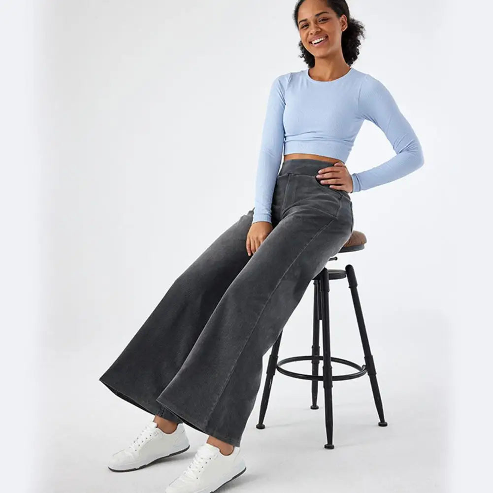 Trend4us Wide-Leg Stretch Denim Pants