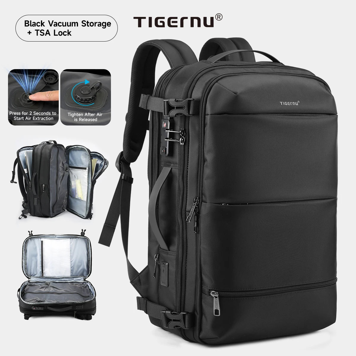 Tigernu Vacuum Compression Backpacks Men Travel Backpack Expandable USB Bag Large Capacity 17 Laptop Bags For Schoo Cabin Bags