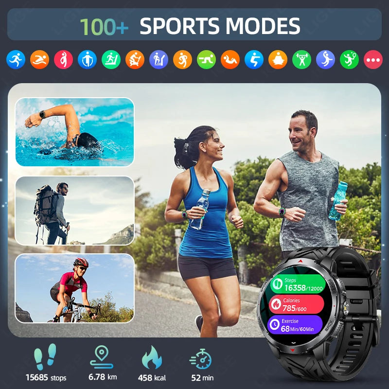 LIGE Men Smart Watch 1100mAh Large Battery 3ATM Waterproof Bluetooth Call Heart Rate Sleep Monitor Flashlight Sports Smartwatch