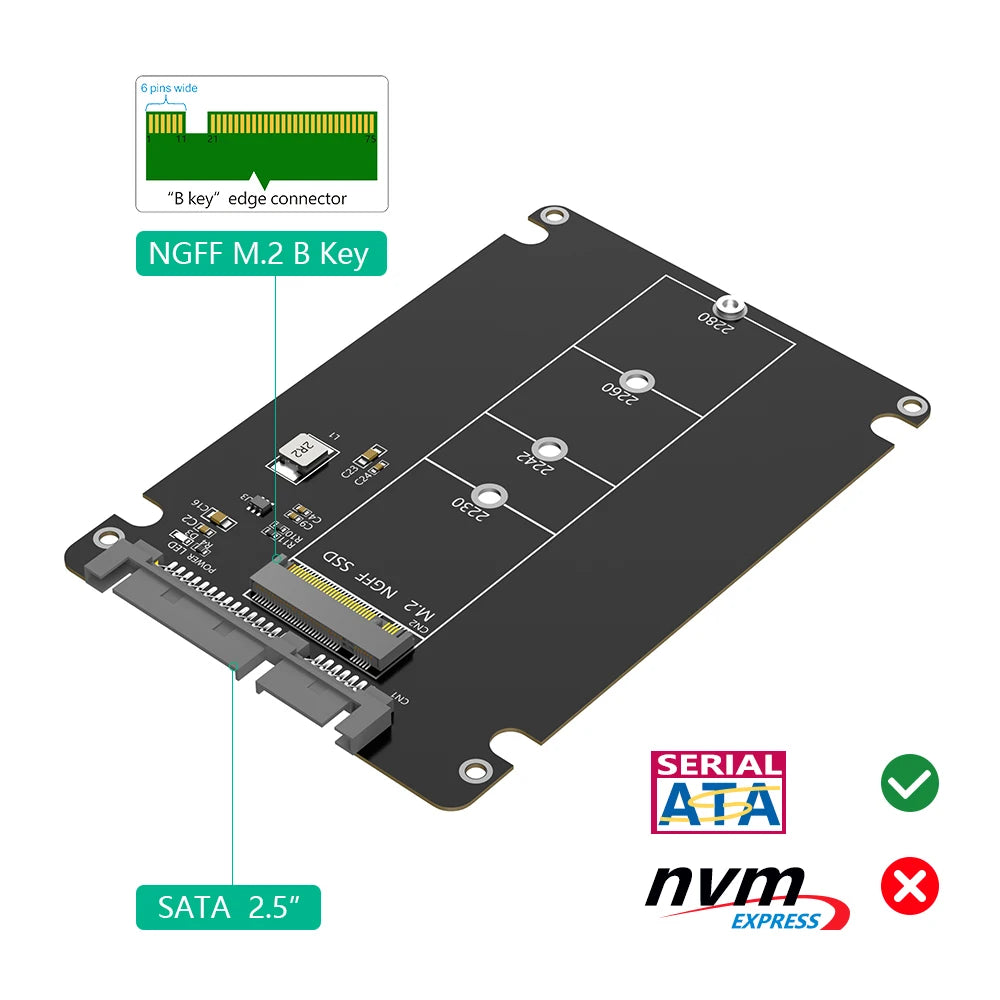 M.2  SSD to 2.5 SATA Enclosure, B & M Key SATA  SSD Converter to 2.5 Inch SATA 3.0 Card with 7mm Plastic Case