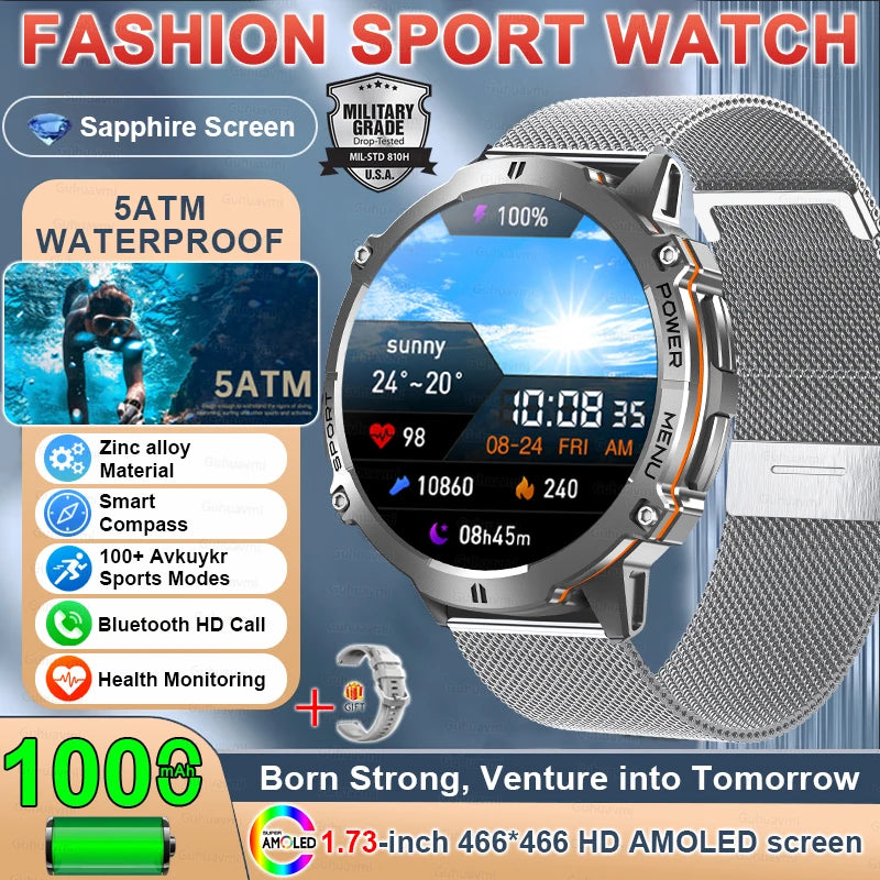 New TANK X3 1000mAh Large Battery Durable Adult Smart Watch GPS Compass Altimeter 5ATM Waterproof BT Call Sports Smartwatch Men