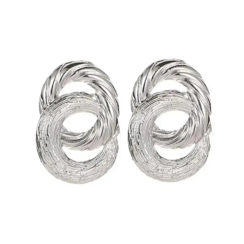 Vintage Pleated Geometric Earrings – Stainless Steel Statement Studs