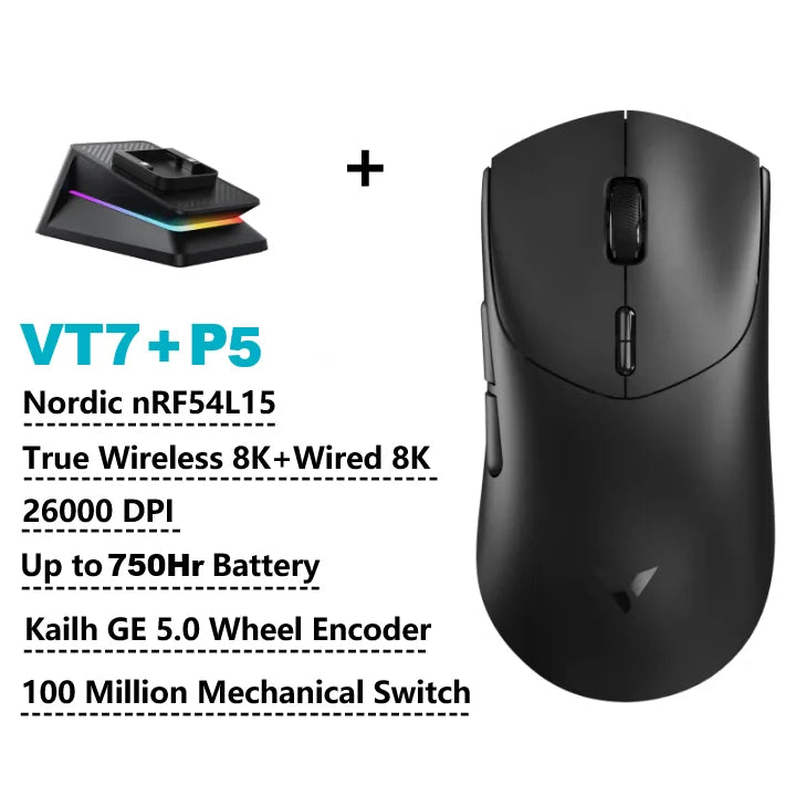 Rapoo VT7 MAX /VT7 Wireless Gaming Mouse True 8K Wireless Polling Rate 53g Lightweight Up to 750Hr Battery Life