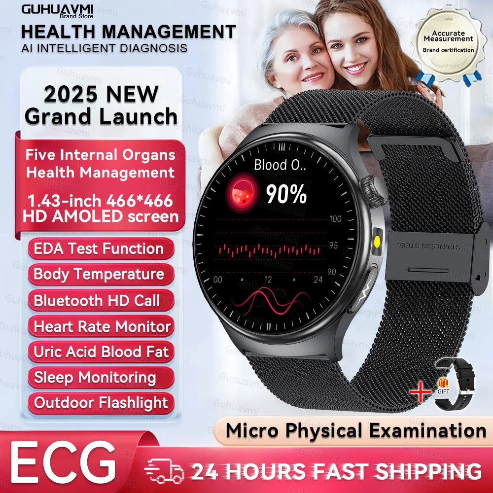 New Upgraded Health Monitoring Uric Acid Blood Pressure Blood Oxygen Heart Health Check Smart Watch ECG smart watches Man 2025