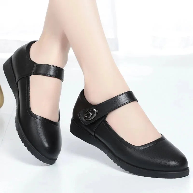 Women's Casual Round Head Chunky Heel Buckle High Heels