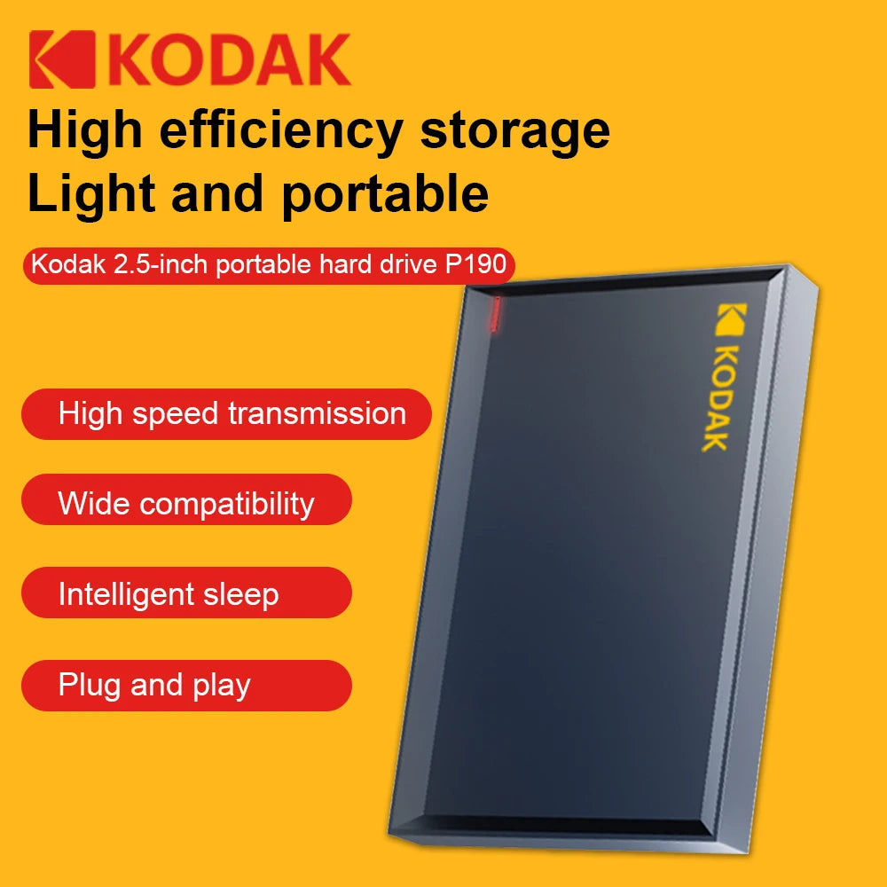 The Kodak P190 portable external mechanical hard drive (1TB/500GB, USB 3.0) is suitable for storing and backing up data securely