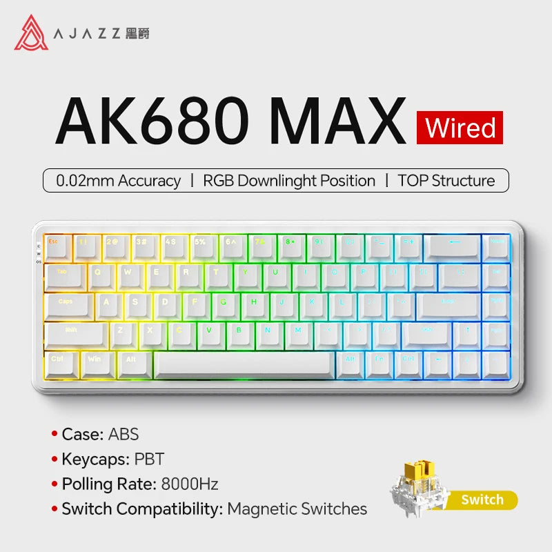 AJAZZ AK680 MAX Mechanical Keyboard HE Hall Effect Switch 60% 8k/1K RGB Wired/Wireless