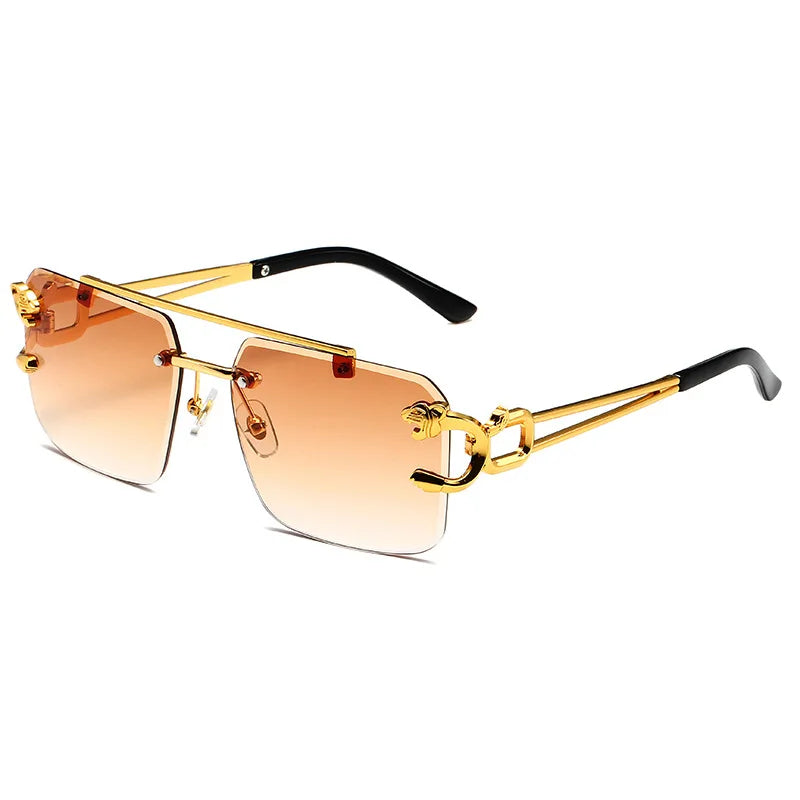 Fashion Metal Leopard Rimless Sunglasses - Stylish Gradient Ocean Film Shades UV400