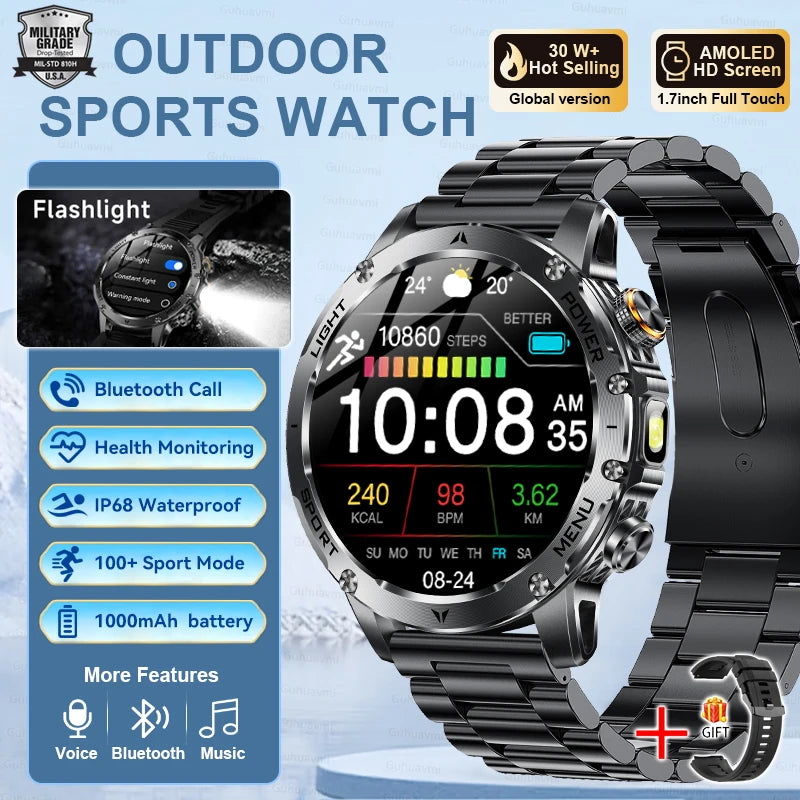 2025 T-REX3 1000mAh Large Battery Durable Adult Smart Watch GPS Strong Flashlight 10ATM Waterproof BT Call Sports Smartwatch Men