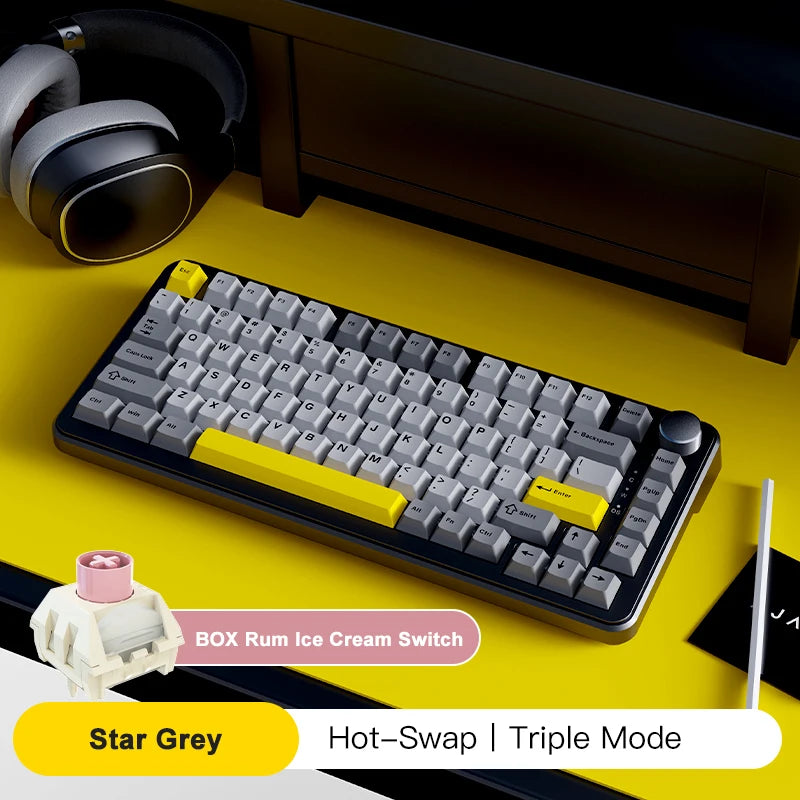 Ajazz AK820 MAX 75% Mechanical Keyboard, Magnetic Keyboard with Screen and Knobs, RGB Bluetooth/Wired/ Wireless Gaming Keyboards