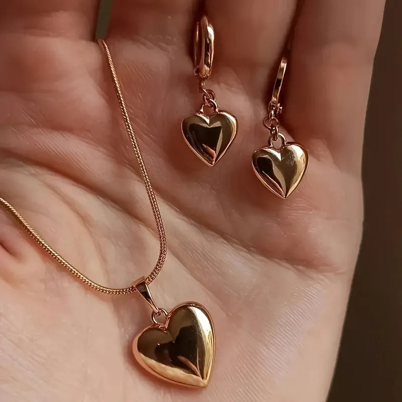Gold Plated Love Heart Earrings & Necklace Set