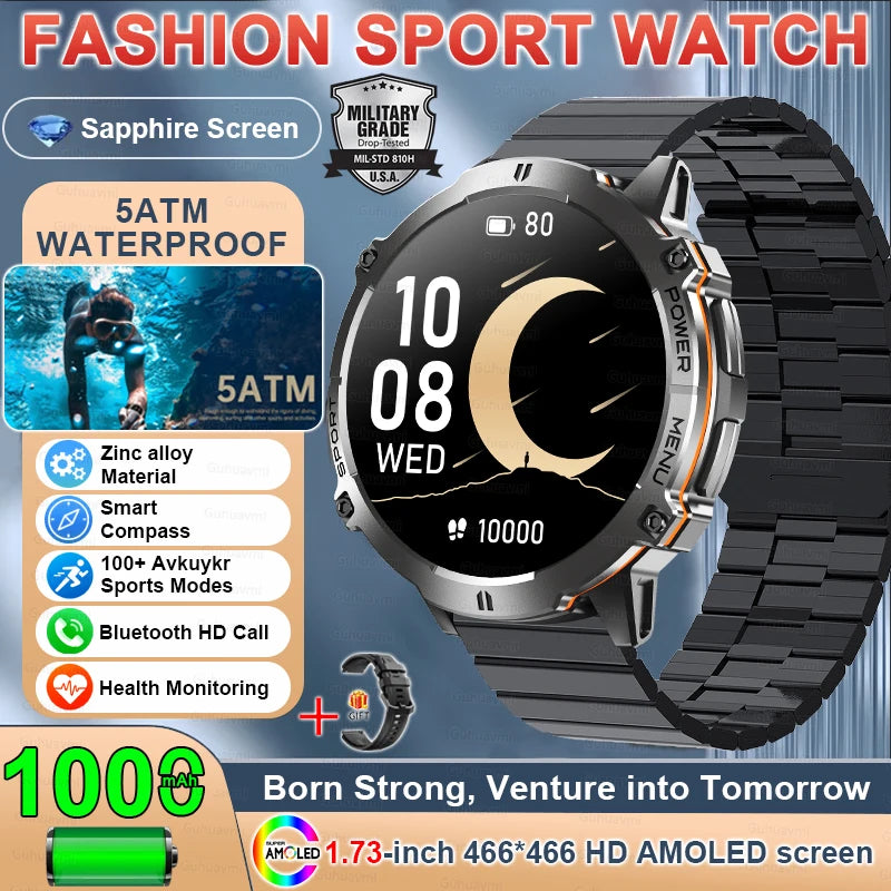 Military TANK X3 1000mAh Battery Men Smart Watch GPS Altimeter 10ATM Waterproof Bluetooth Call Outdoor Sports Adult Smartwatch