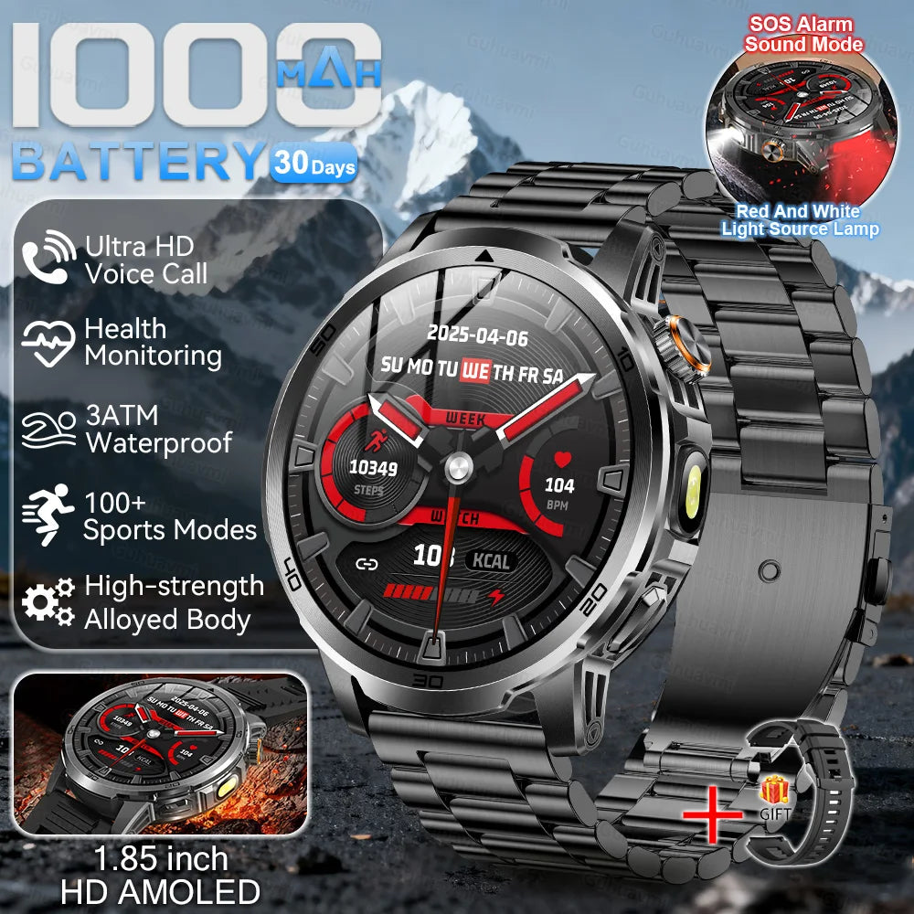 New Outdoor 1000mAh Large Battery Smart Watches Man Military 5ATM Waterproof Heart Rate Bluetooth Call Sports Smartwatch 2026