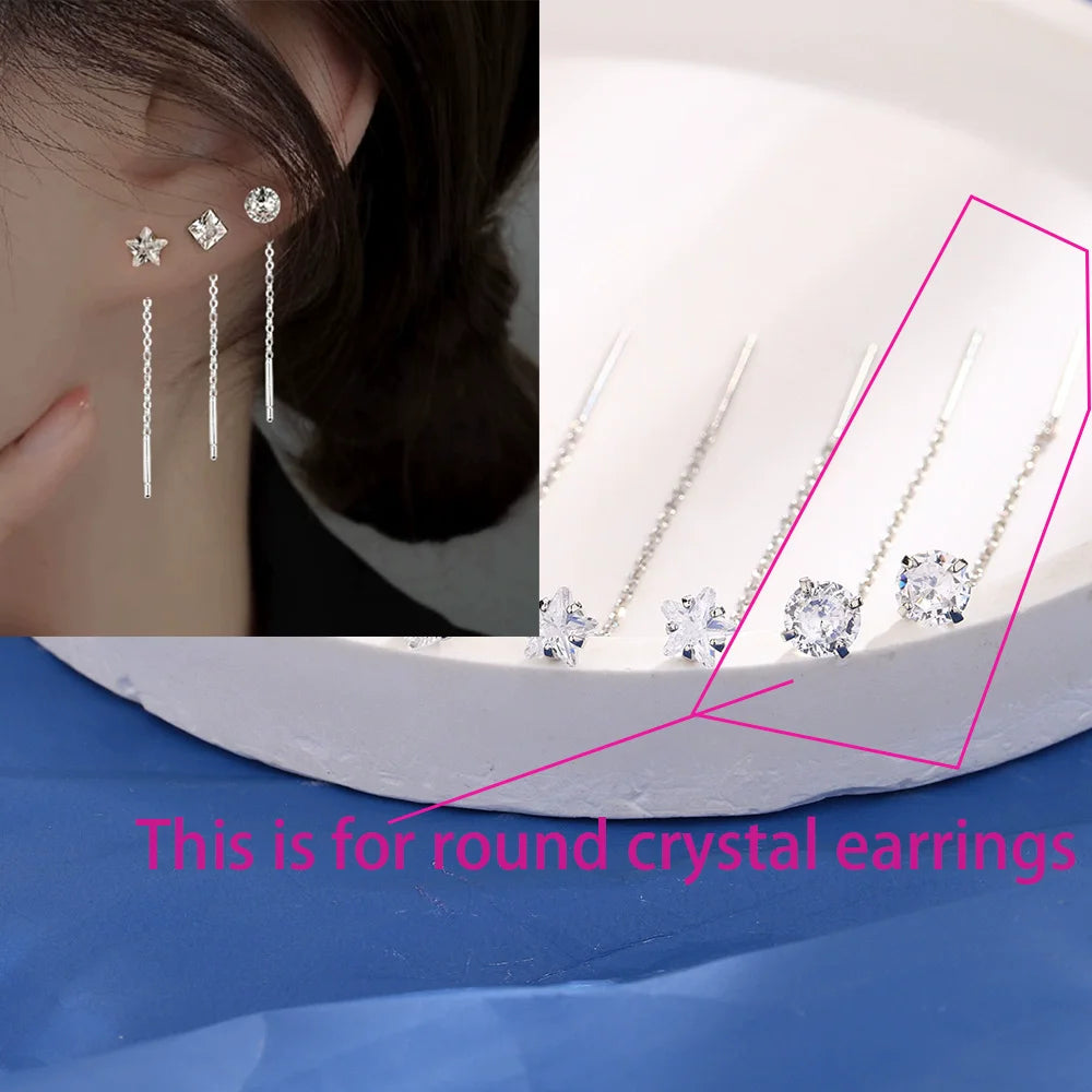 Sterling Silver Star Drop Earrings With Tassel Chain