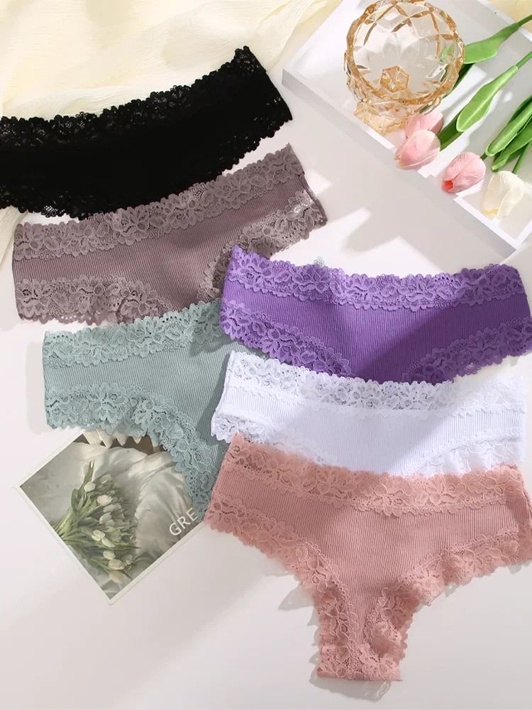 3PCS Women Cotton Lace Panties – Floral Patchwork Soft Briefs, Trendy Intimate Underwear Lingerie S-XL