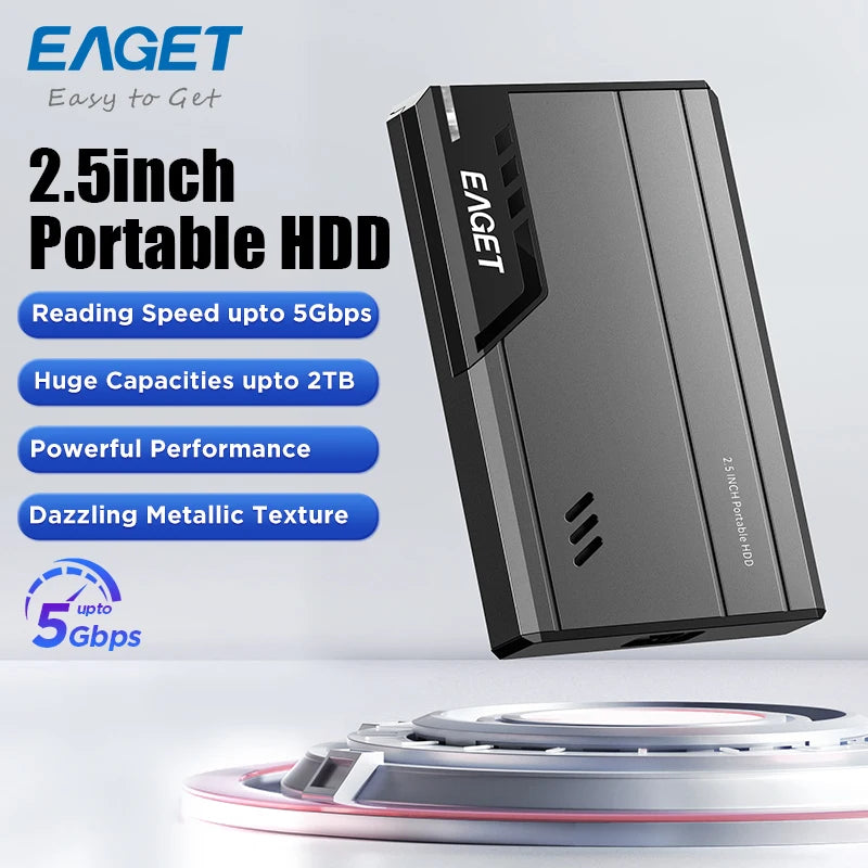 EAGET Portable HDD External Hard Drive 500GB 1TB 2TB LED External Hard Disk 2.5in 5Gbps Portable Hard Drives for Laptop Desktop