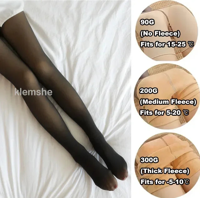 Women Thermal Leggings Winter Warm Sexy Elastic Translucent Pantyhose Female Fleece Thermal High Waist Slim Thicken Tight Pants