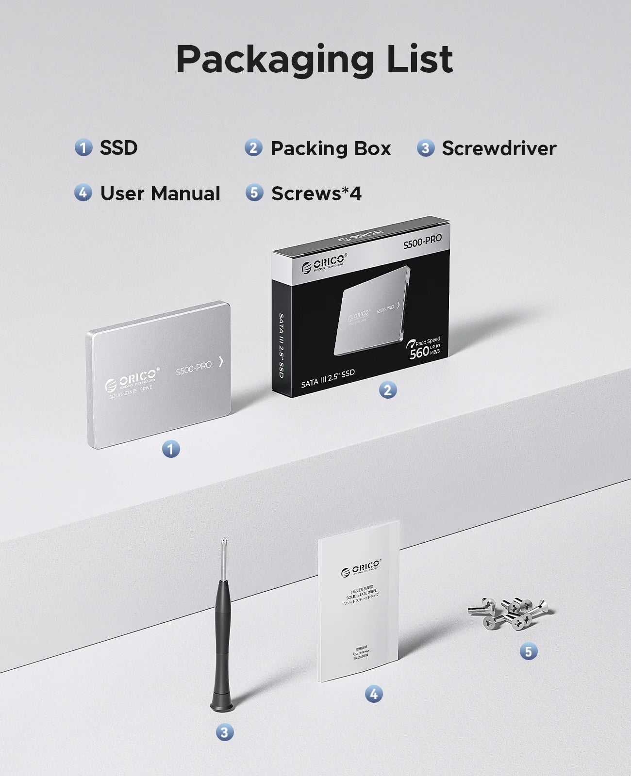 ORICO SATA III SSD 2.5” Internal Solid State Drive Aluminum NAND 1TB 4TB UP to 550MB/s for Upgrade PC Laptop Desktops S500PRO