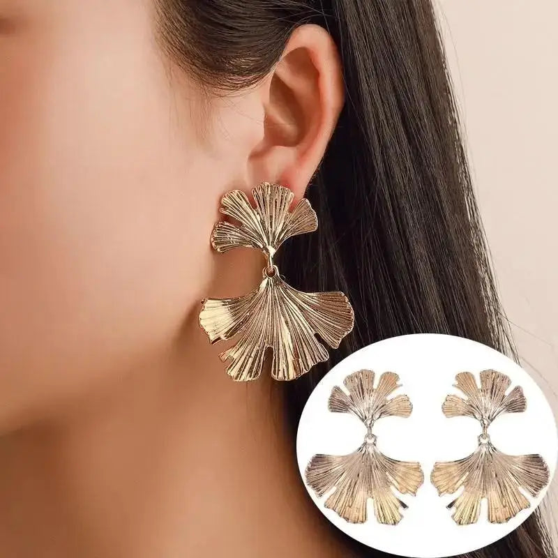 Vintage Pleated Geometric Earrings – Stainless Steel Statement Studs