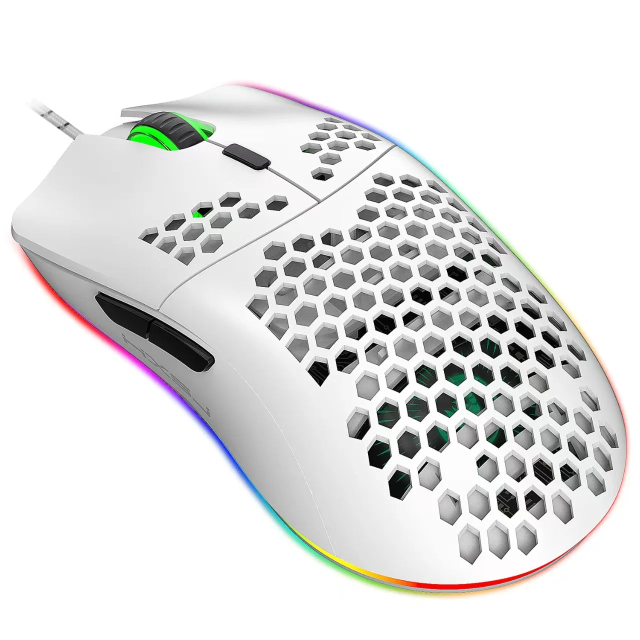 White Gaming Mouse RGB Lighting One-Hole Design Macro Programming Wired Compatible with Tablets Laptops for Office And Esports