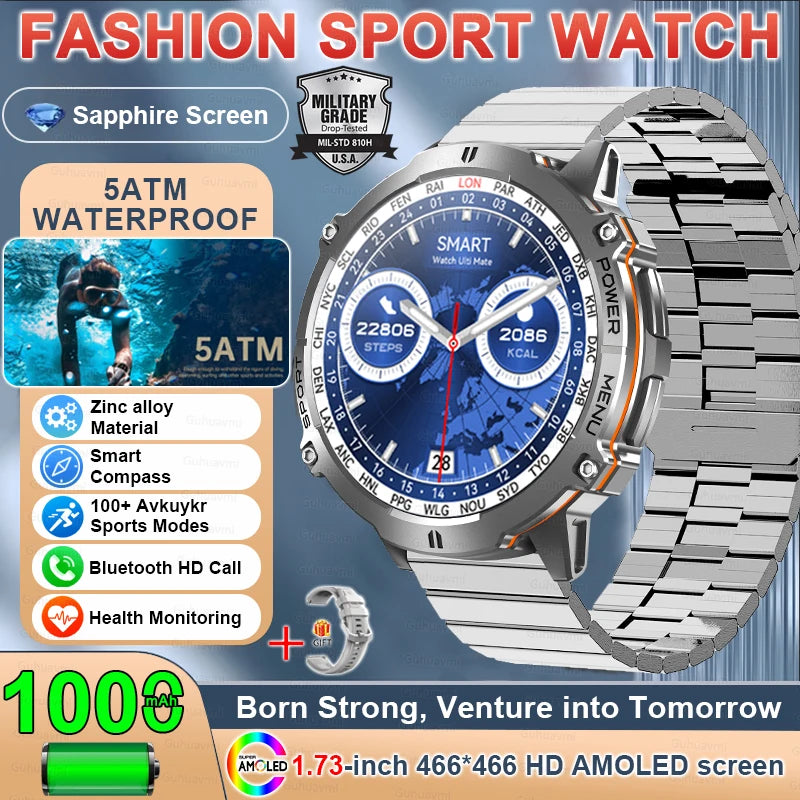 New TANK X3 1000mAh Large Battery Durable Adult Smart Watch GPS Compass Altimeter 5ATM Waterproof BT Call Sports Smartwatch Men