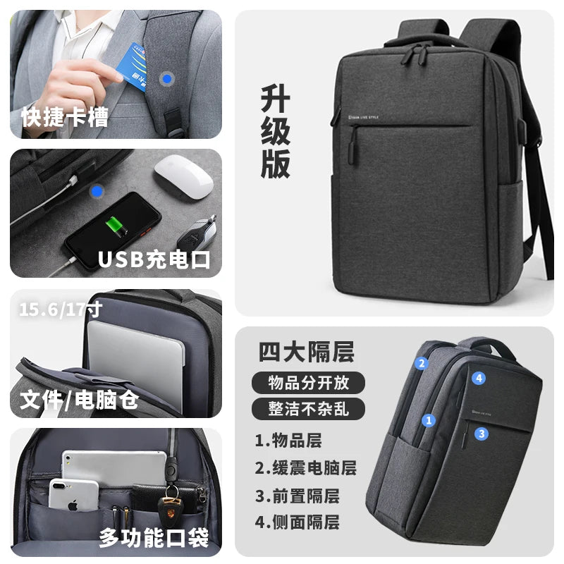 40L Laptop Backpack Durable 17 Inch for Men Women with USB Charger Port & Luggage Sleeve Sturdy College Rucksack Bag For Macbook