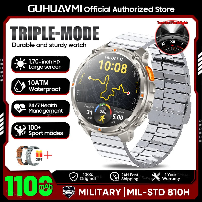 2026 New T-REX3 1100mAh Battery SmartWatch 10ATM Waterproof GPS Bluetooth call 1.7" AMOLED HD Sports Flashlight Smart Watch Men