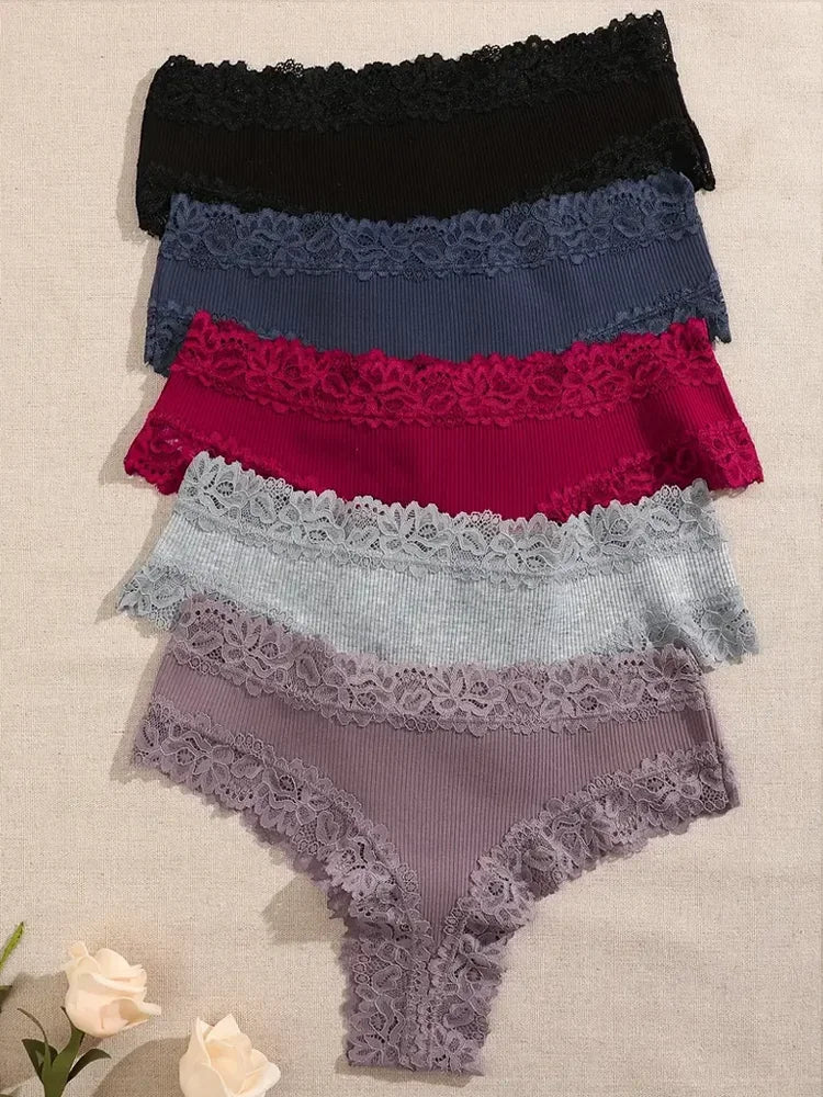 3PCS Women Cotton Lace Panties – Floral Patchwork Soft Briefs, Trendy Intimate Underwear Lingerie S-XL