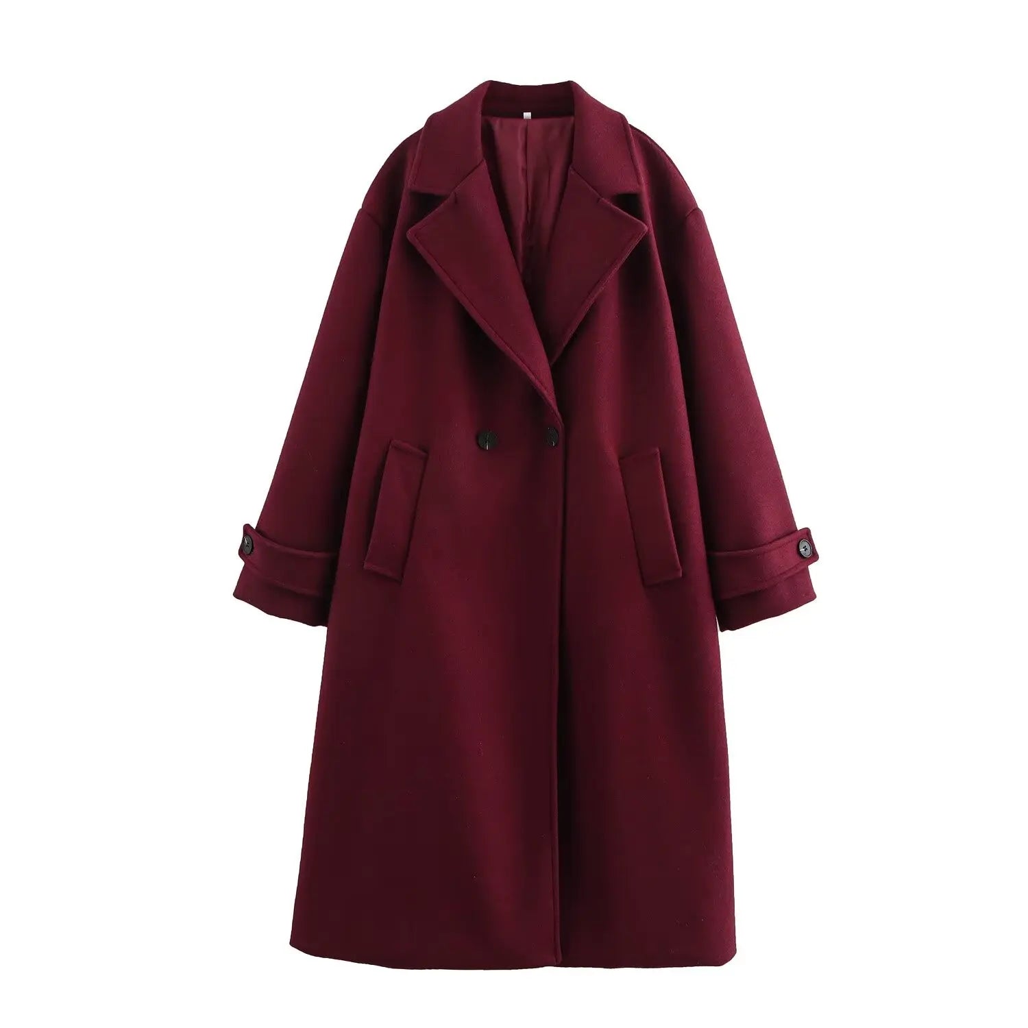 Tricolor Luxe Loose Long Coat with Turn-Down Collar