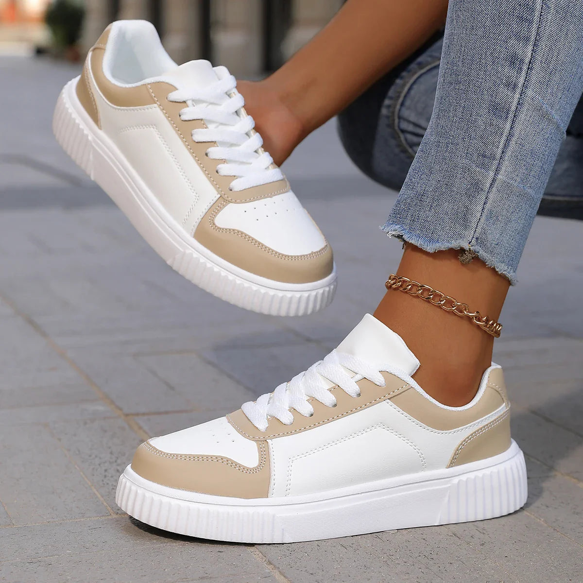 Clover – Women’s White Sneakers Lightweight Thick Sole Casual Shoes