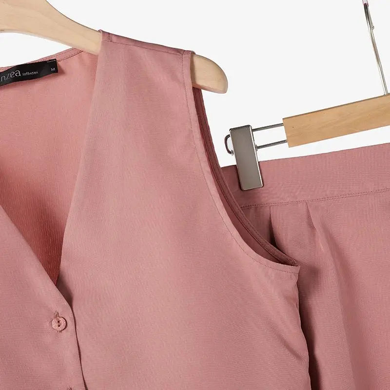 Women Sleeveless Vest Top And Pants Two Piece Office Suit Set