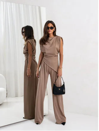 Elegante conjunto de dos piezas de verano para mujer con pantalones anchos