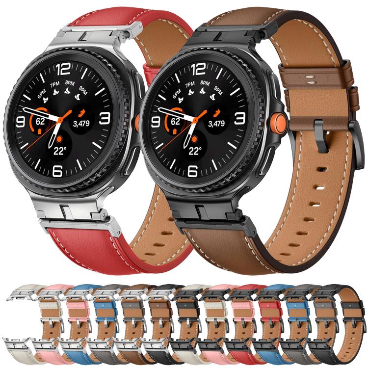 Metal Head Connector Genuine Leather Watch Band