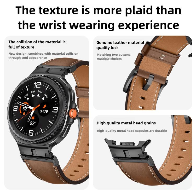 Metal Head Connector Genuine Leather Watch Band