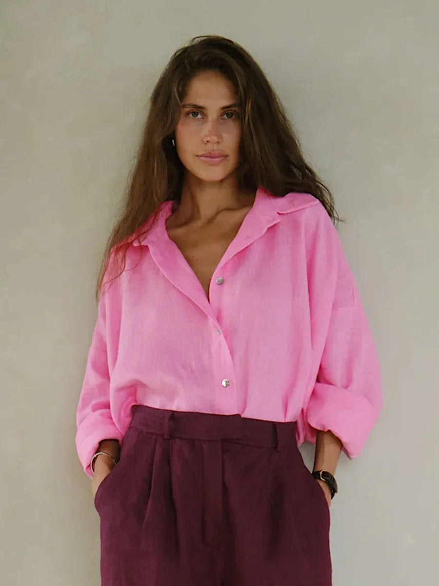 Bornladies 100% Cotton Spring Summer Versatile Lazy Casual Shirt Women's Fashionable Solid Color Loose Shirt Cardigan Shirt