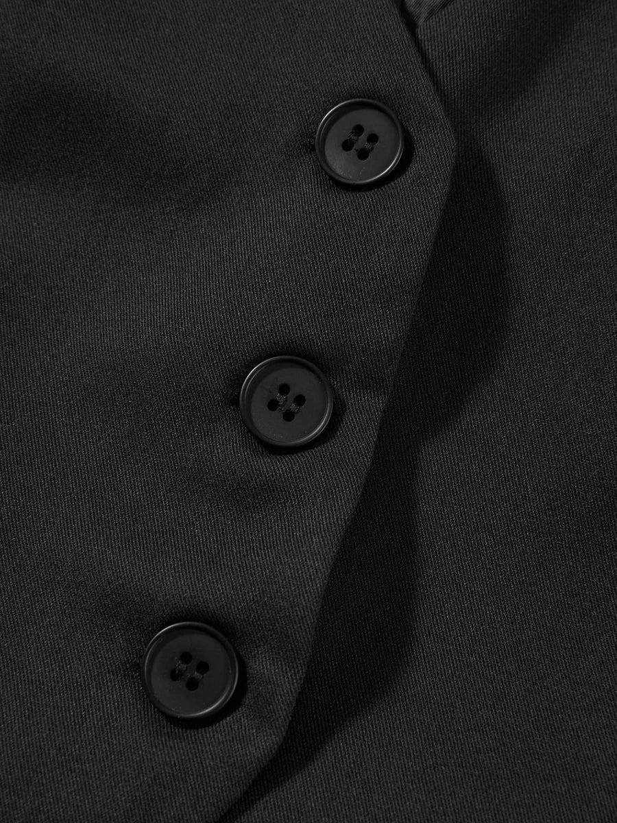 Women's Fashion Black Sleeveless Vests Casual V Neck Button Waistcoat Formal Business Tuxedo Shirt Slim Fit Cropped Blazer Vests