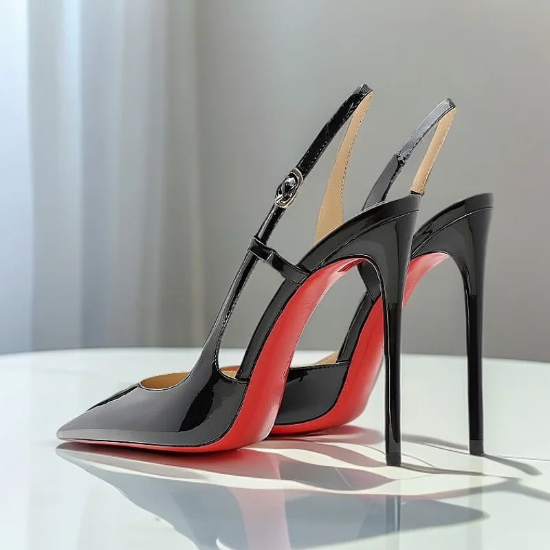 New side leakage hollowed out rear strap high-heeled sandals with black and white mirror and sexy temperament plus size shoes