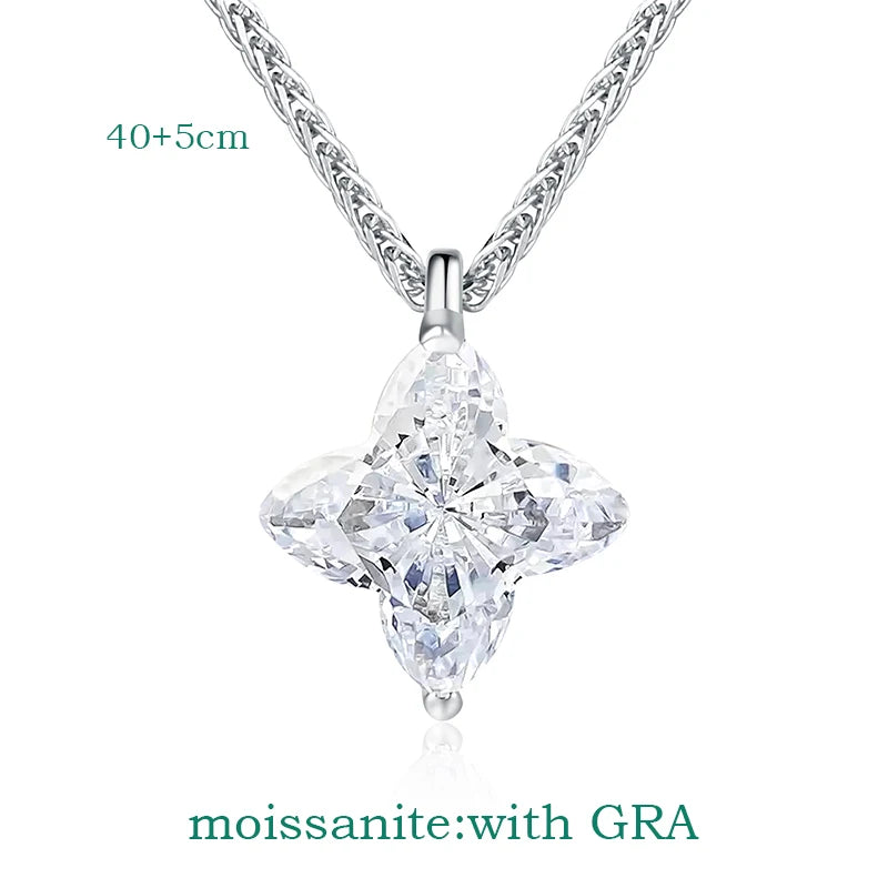 Classic Four Claws Moissanite Necklace - Certified, D-Color, VVS1, Sterling Silver 925 Chain