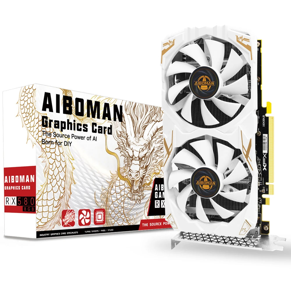 AIBOMAN Video Card AMD RX580 8GB Graphics Card GDDR5 256Bit 2048SP Dragon Series Gaming Video Cards Desktop Computer component