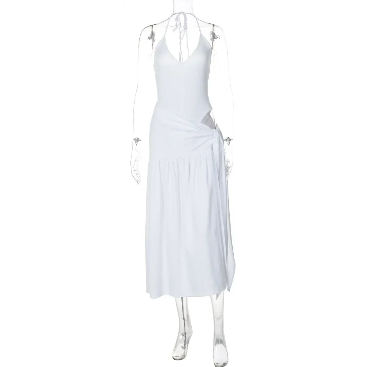 Elegant Women's Set Sleeveless Strap Bodysuit +Long Skirts Set Tracksuit Sexy Tie Up Two 2 Piece Set Outfits