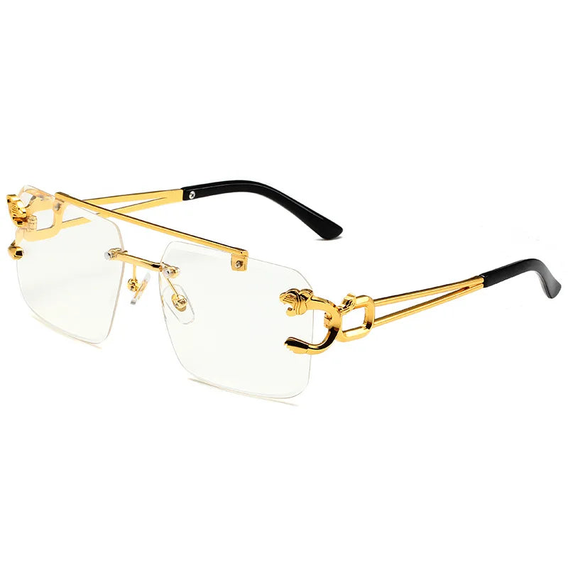 Fashion Metal Leopard Rimless Sunglasses - Stylish Gradient Ocean Film Shades UV400