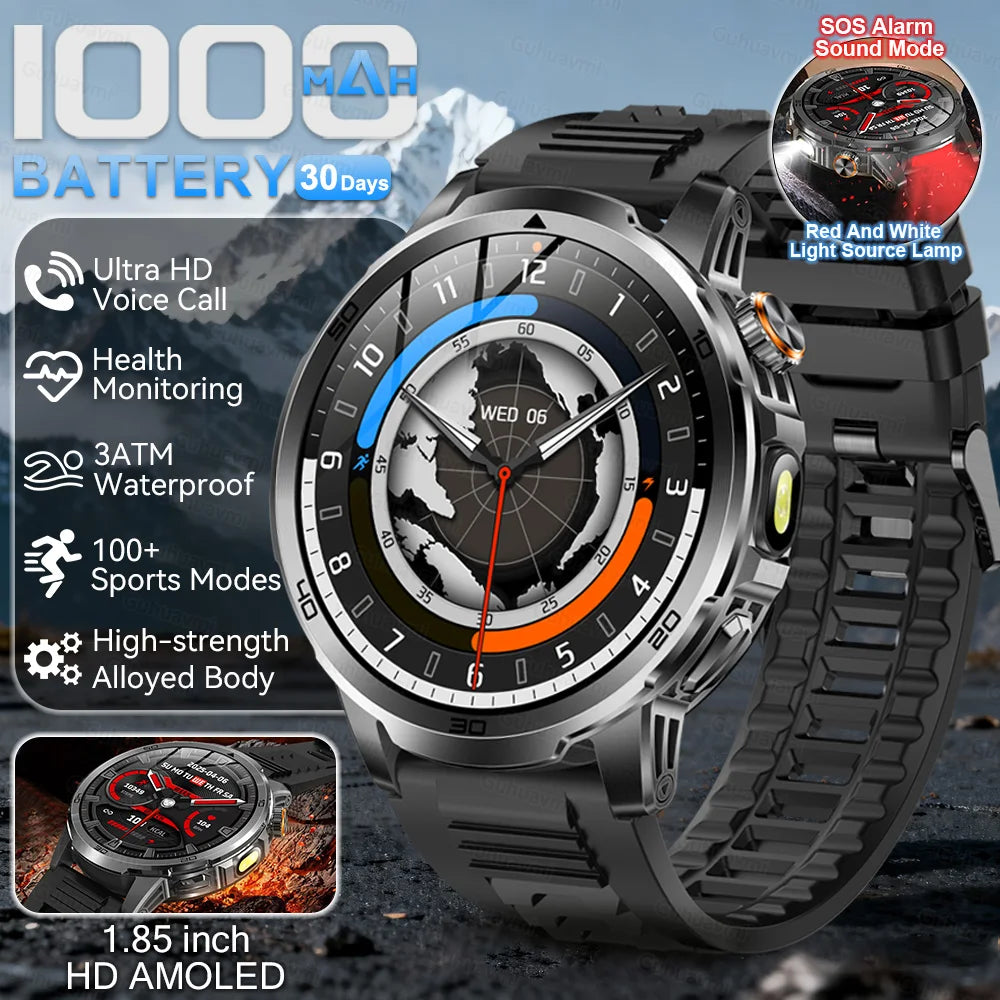 New Outdoor 1000mAh Large Battery Smart Watches Man Military 5ATM Waterproof Heart Rate Bluetooth Call Sports Smartwatch 2026